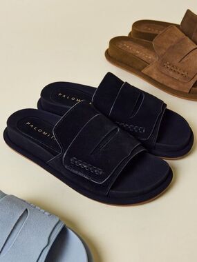 Paloma Barcelo Palomitas Caliope Loafer Slide Sandals Black Suede EU 36 US 6 New